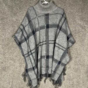 Barbour Winter Tartan‎ Knit Cape Poncho Gray Plaid One Size Merino Wool Alpaca